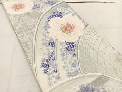 平和屋着物◎六通柄袋帯 唐織 草花文 銀つづれ 金銀糸 正絹 逸品 BAAV9160mz