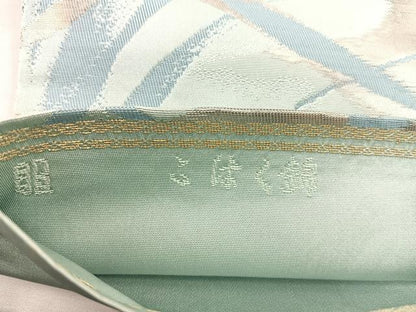 平和屋着物◎西陣　服部織物謹製　六通柄袋帯　こはく錦　草葉文　銀糸　正絹　逸品　BAAV9163mz