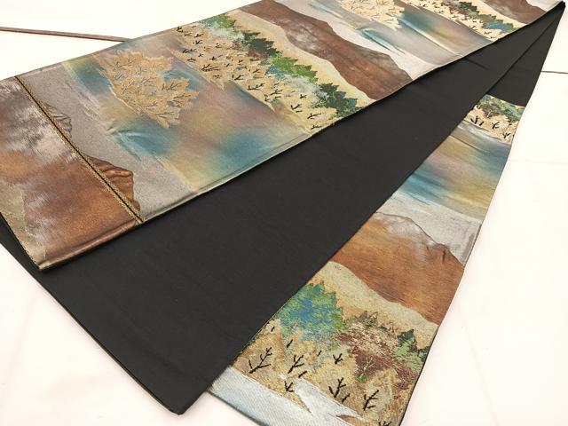 平和屋着物◎六通柄袋帯 樹林文 黒地 金銀糸 引箔 正絹 逸品 BAAV9173mz