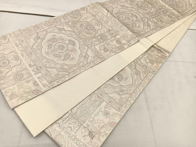 平和屋着物◎六通柄袋帯　更紗花文　プラチナ二重箔　正絹　逸品　BAAV9175mz