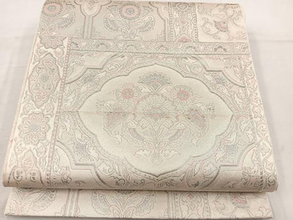 平和屋着物◎六通柄袋帯　更紗花文　プラチナ二重箔　正絹　逸品　BAAV9175mz