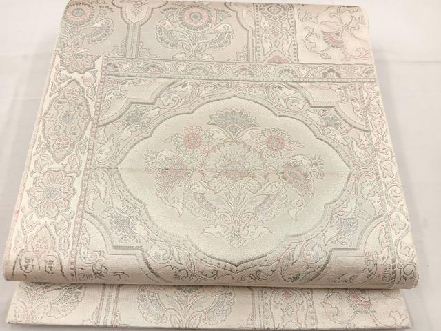平和屋着物◎六通柄袋帯　更紗花文　プラチナ二重箔　正絹　逸品　BAAV9175mz
