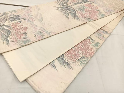 平和屋着物◎六通柄袋帯　唐織　日本百景　銀糸　正絹　逸品　BAAV9179mz
