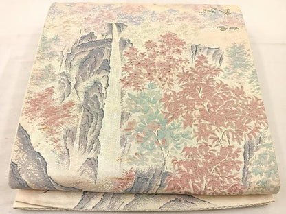 平和屋着物◎六通柄袋帯　唐織　日本百景　銀糸　正絹　逸品　BAAV9179mz