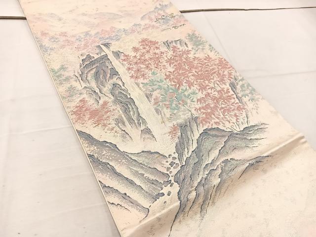 平和屋着物◎六通柄袋帯　唐織　日本百景　銀糸　正絹　逸品　BAAV9179mz