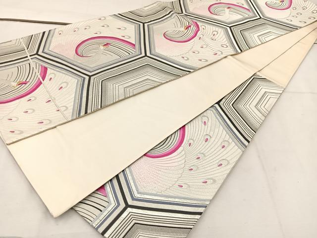 平和屋着物◎六通柄袋帯　唐織　孔雀　金銀糸　正絹　逸品　BAAV9181mz