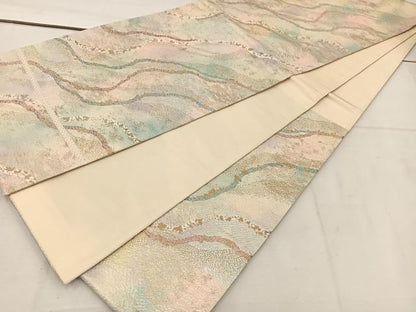 平和屋着物◎六通柄袋帯　流水文　金糸　正絹　逸品　BAAV9182mz
