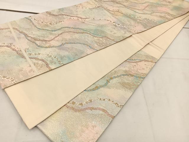 平和屋着物◎六通柄袋帯　流水文　金糸　正絹　逸品　BAAV9182mz