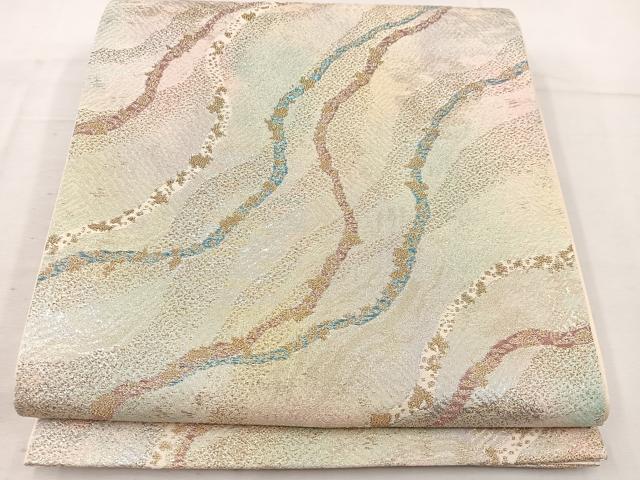 平和屋着物◎六通柄袋帯　流水文　金糸　正絹　逸品　BAAV9182mz
