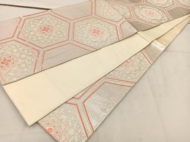 平和屋着物◎六通柄袋帯 唐織 正倉院 銀糸 正絹 逸品 BAAV9183mz