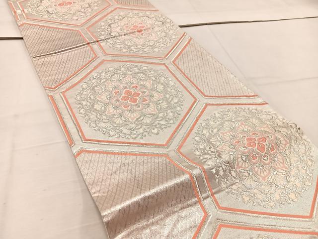 平和屋着物◎六通柄袋帯 唐織 正倉院 銀糸 正絹 逸品 BAAV9183mz
