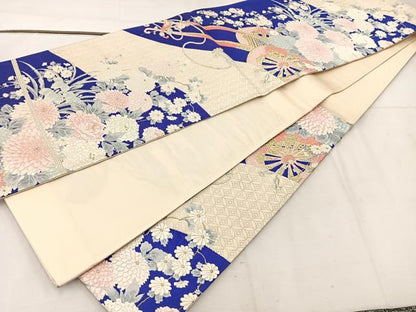 平和屋着物◎六通柄袋帯　花車文　金銀糸　正絹　逸品　BAAV9184mz
