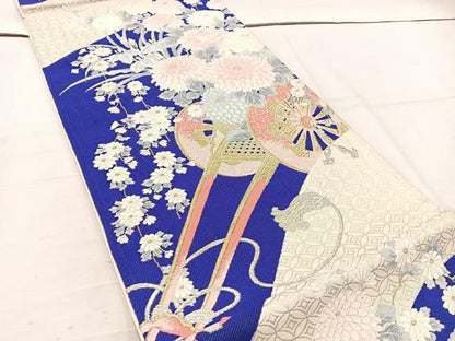平和屋着物◎六通柄袋帯　花車文　金銀糸　正絹　逸品　BAAV9184mz