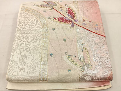 平和屋着物◎西陣　六通柄袋帯　北欧ロマン　舞蝶花文　正絹　逸品　BAAV9186mz