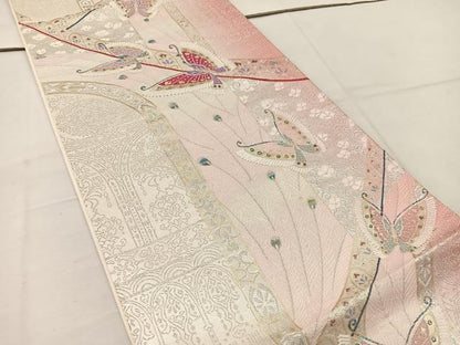 平和屋着物◎西陣　六通柄袋帯　北欧ロマン　舞蝶花文　正絹　逸品　BAAV9186mz