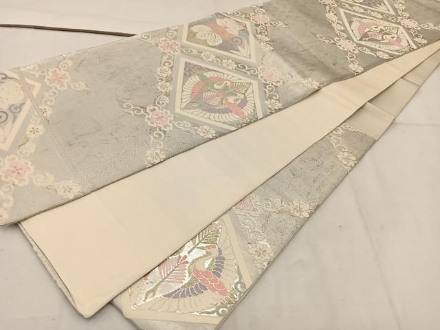 平和屋着物◎六通柄袋帯　唐織　向かい鶴花文　金銀糸　正絹　逸品　BAAV9187mz