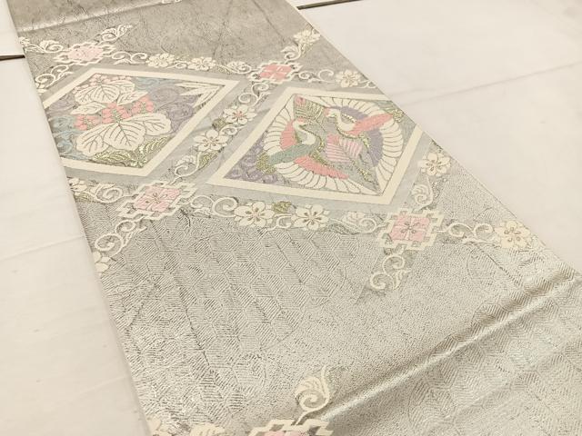 平和屋着物◎六通柄袋帯　唐織　向かい鶴花文　金銀糸　正絹　逸品　BAAV9187mz