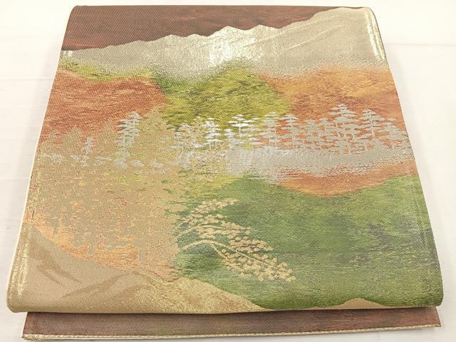 平和屋着物◎六通柄袋帯　遠山樹林文　金銀糸　引箔　正絹　逸品　BAAV9190mz