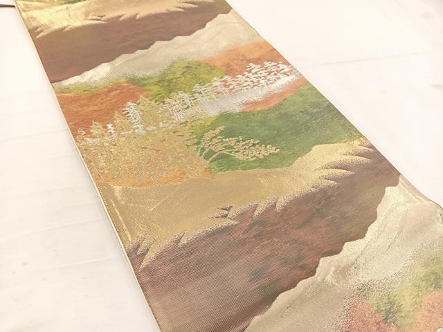 平和屋着物◎六通柄袋帯　遠山樹林文　金銀糸　引箔　正絹　逸品　BAAV9190mz
