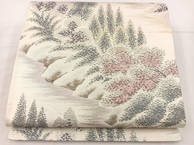 平和屋着物◎六通柄袋帯　風景草花文　金糸　正絹　逸品　BAAV9191mz