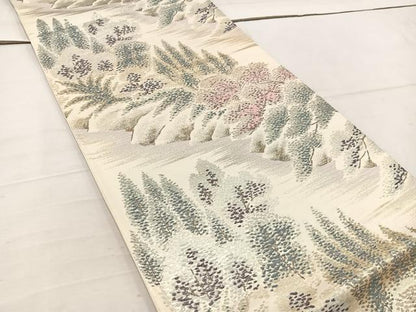 平和屋着物◎六通柄袋帯　風景草花文　金糸　正絹　逸品　BAAV9191mz
