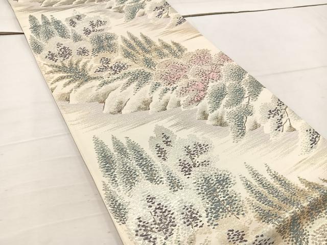 平和屋着物◎六通柄袋帯　風景草花文　金糸　正絹　逸品　BAAV9191mz