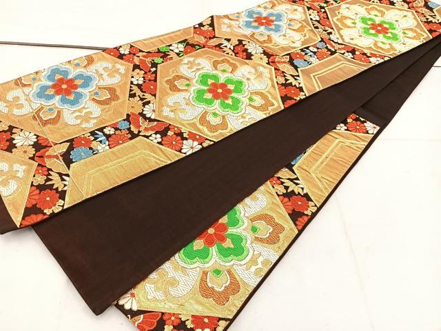 平和屋着物◎六通柄袋帯　唐織　松竹梅　亀甲花蝶文　金糸　正絹　逸品　BAAV9199mz