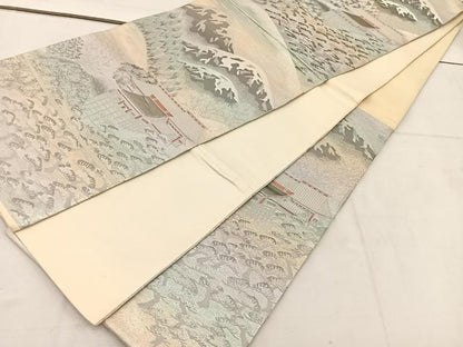 平和屋着物◎六通柄袋帯　風景文　錦プラチナ箔　正絹　逸品　BAAV9208mz