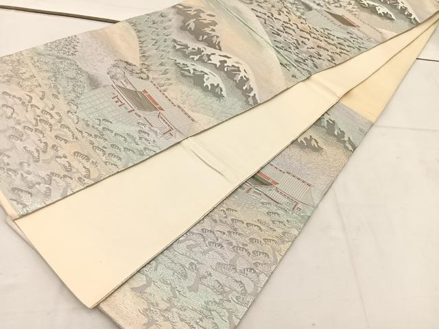 平和屋着物◎六通柄袋帯　風景文　錦プラチナ箔　正絹　逸品　BAAV9208mz