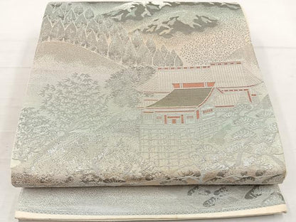 平和屋着物◎六通柄袋帯　風景文　錦プラチナ箔　正絹　逸品　BAAV9208mz