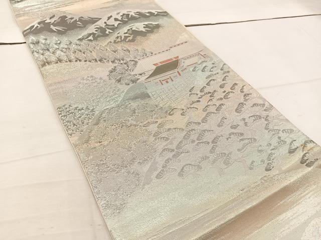 平和屋着物◎六通柄袋帯　風景文　錦プラチナ箔　正絹　逸品　BAAV9208mz