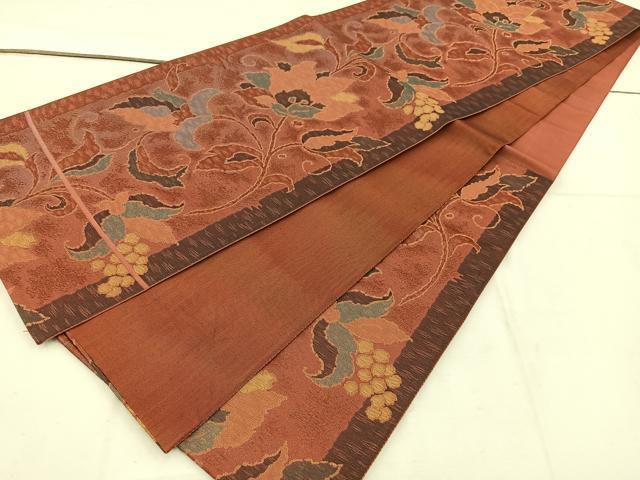 平和屋着物◎六通柄袋帯　沙羅大島　更紗枝花文　金糸　正絹　逸品　BAAV9210mz