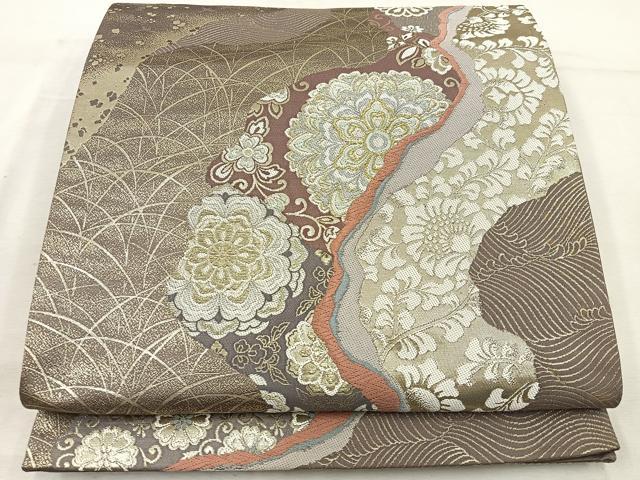 平和屋着物◎六通柄袋帯　唐織　道長流豊文　金糸　正絹　逸品　BAAV9211mz