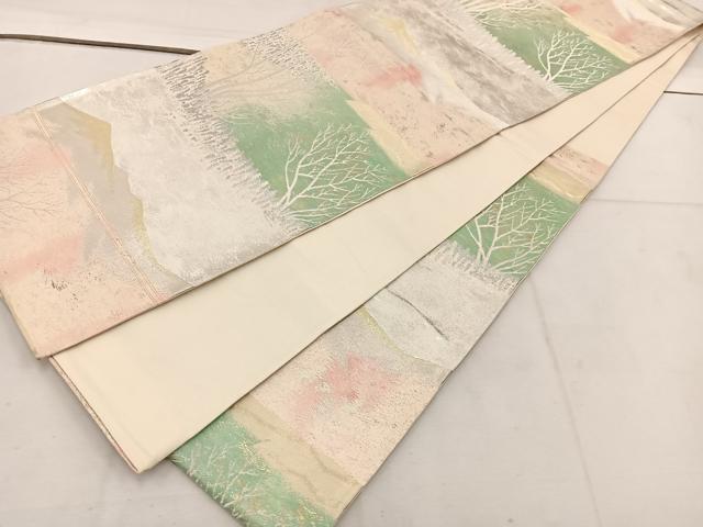 平和屋着物◎六通柄袋帯　遠山枝葉文　金銀糸　正絹　逸品　BAAV9213mz