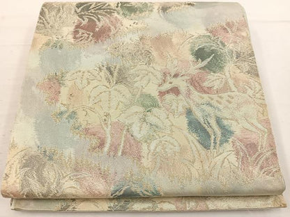平和屋着物◎六通柄袋帯 動物枝葉文 金糸 正絹 逸品 BAAV9221mz