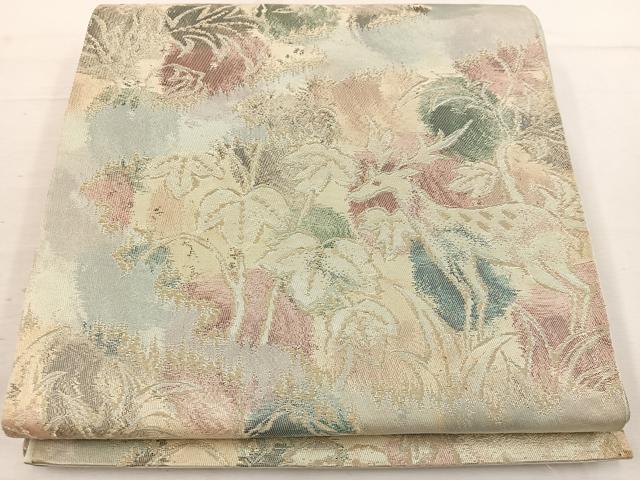 平和屋着物◎六通柄袋帯 動物枝葉文 金糸 正絹 逸品 BAAV9221mz
