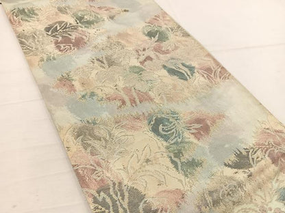 平和屋着物◎六通柄袋帯 動物枝葉文 金糸 正絹 逸品 BAAV9221mz