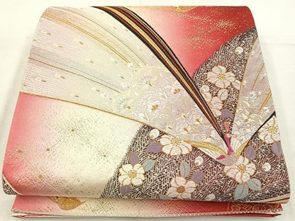 平和屋着物◎両面　六通柄袋帯　唐織　孔雀花文　金銀糸　正絹　逸品　BAAV9222mz