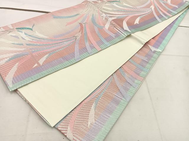 平和屋着物◎六通柄袋帯　唐織　孔雀　銀糸　正絹　逸品　BAAV9224mz