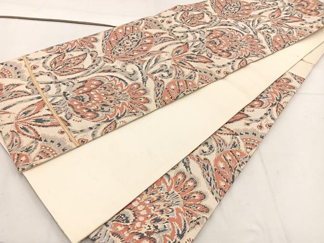 平和屋着物◎六通柄　本袋帯　更紗花文　金糸　正絹　逸品　BAAV9228mz