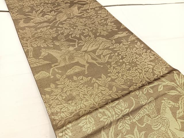 平和屋着物◎六通柄袋帯 狩猟文 金糸 正絹 逸品 BAAV9229mz