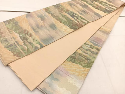 平和屋着物◎六通柄袋帯　遠山文　金糸　引箔　正絹　逸品　BAAV9231mz