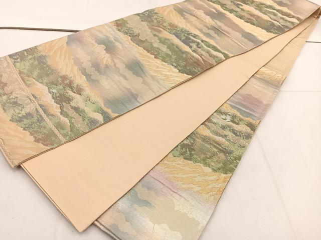 平和屋着物◎六通柄袋帯　遠山文　金糸　引箔　正絹　逸品　BAAV9231mz