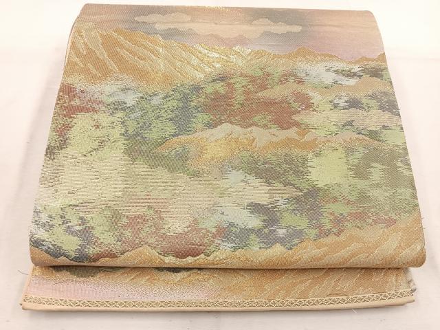 平和屋着物◎六通柄袋帯　遠山文　金糸　引箔　正絹　逸品　BAAV9231mz
