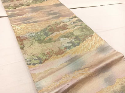 平和屋着物◎六通柄袋帯　遠山文　金糸　引箔　正絹　逸品　BAAV9231mz