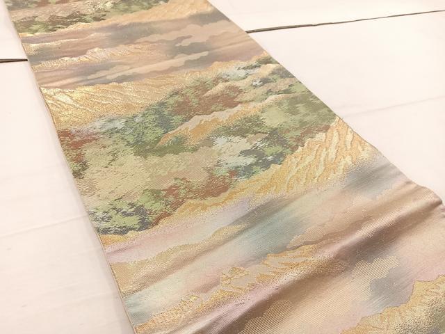 平和屋着物◎六通柄袋帯　遠山文　金糸　引箔　正絹　逸品　BAAV9231mz