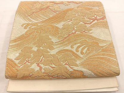 平和屋着物◎六通柄袋帯　立波文　金糸　BAAV9233mz