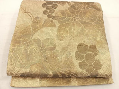 平和屋着物◎佐賀錦　六通柄袋帯　葡萄蔦の葉文　金糸　正絹　逸品　BAAV9234mz