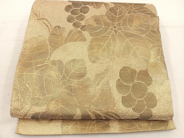 平和屋着物◎佐賀錦　六通柄袋帯　葡萄蔦の葉文　金糸　正絹　逸品　BAAV9234mz