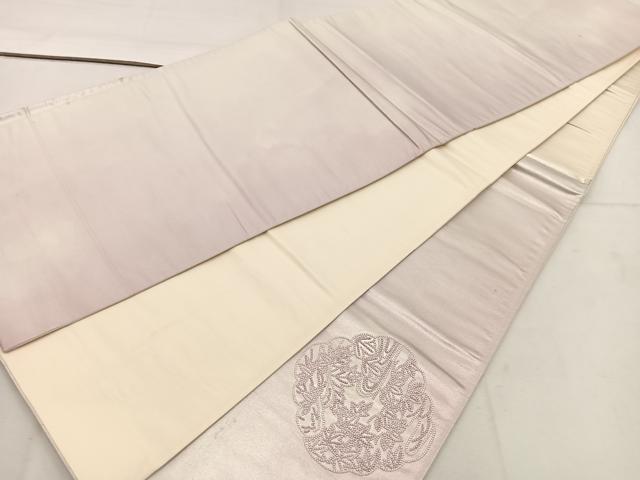 平和屋着物◎太鼓柄袋帯　刺繍　花鳥文　引箔　正絹　逸品　BAAV9237mz
